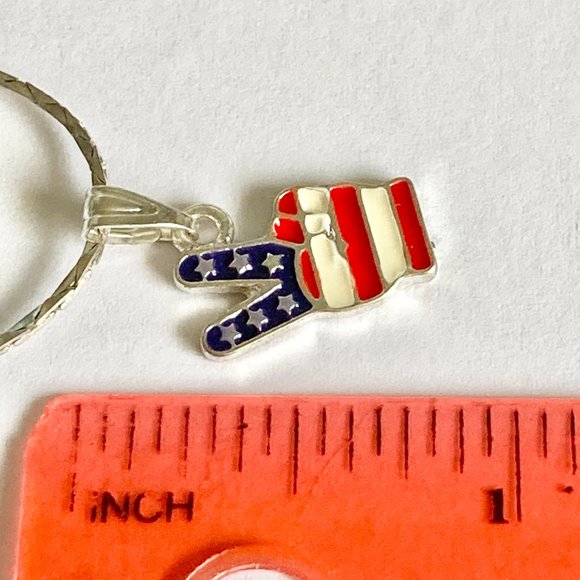 USA American Flag Necklace Patriotic July 4th Peace Sign Groovy Silver Plated - Picture 9 of 9